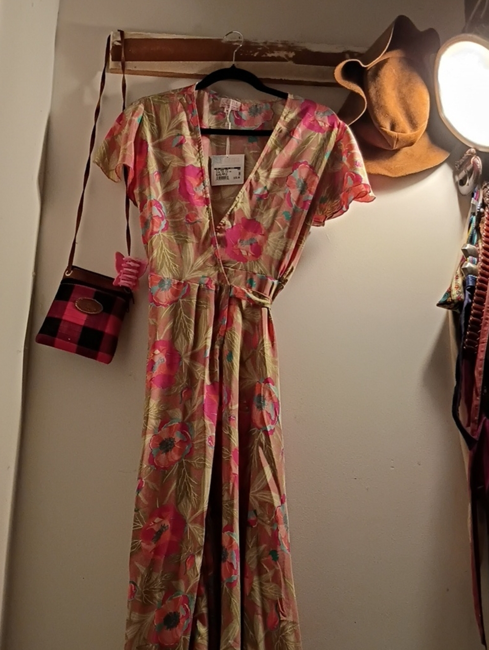 Pink Floral Wrap Maxi Dress with Tie Waist